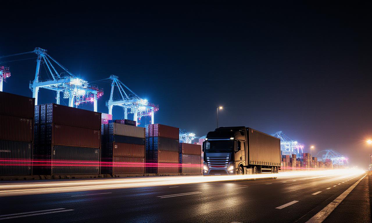 Logistics hub at night with neon lights