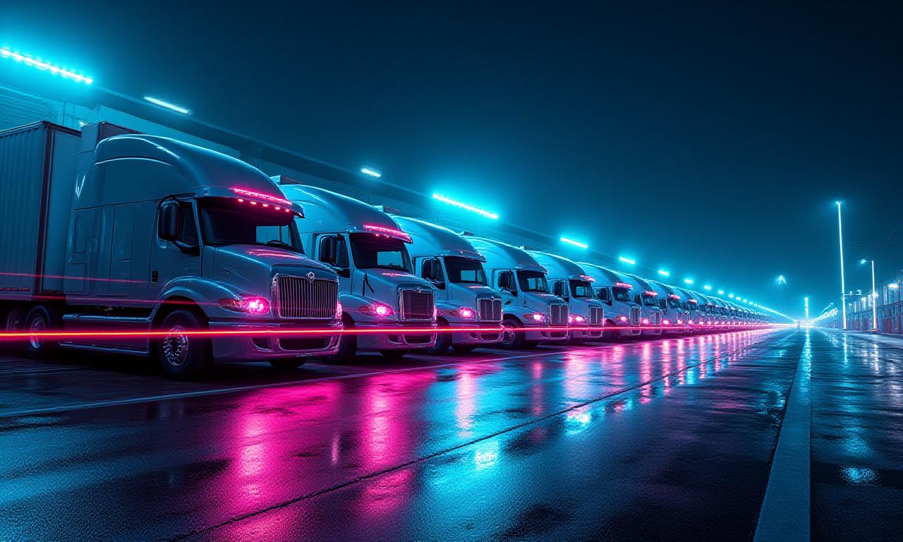 Logistics hub at night with neon lights